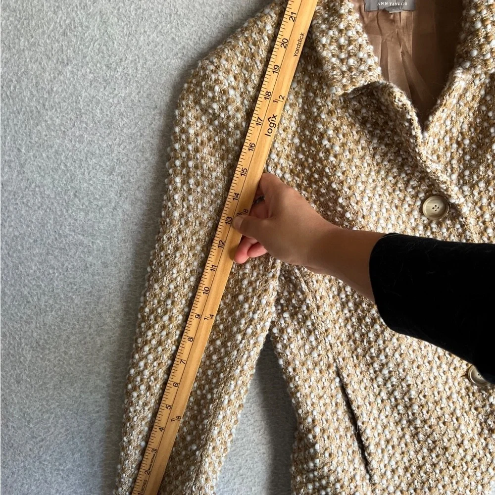 Ann Taylor Tan and Cream Bouclé Button Blazer